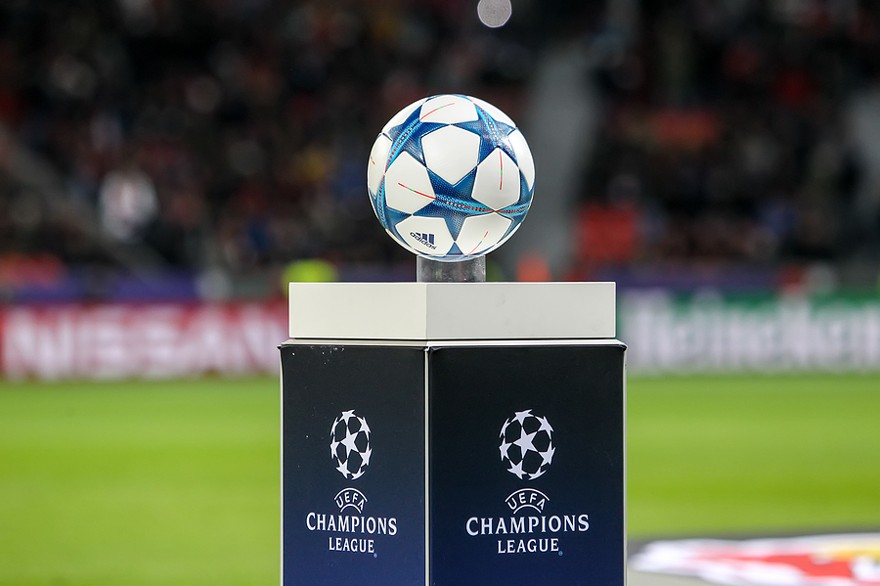 Champions League Ball on Pedestal